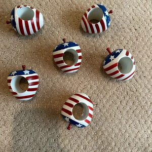 Fourth of July Set of six napkin rings Red White Blue wood